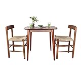 3P　北欧ダイニングテーブル 75㎝ 天然突き板使用+シェーカーチェア2P　ブラウン　ヨーロピアンビーチ材ペーパーコード