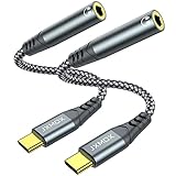USB Type C - 3.5mm メス ヘッドフォンジャックアダプター (2個パック) USB C - Auxオーディオ ドングルケーブルコード Samsung Galaxy S21 S20 Ultra S20+ Note 20 10 S10 S9 Plus Pixel 4 3 2 XL iPad Pro (グレー)