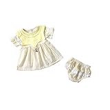 ベイビー服 ワンピース　夏 プリンセスドレス Pojour 女の子服　1-6歳子供かわいいスカート 綿 通気 黄色(90cm)