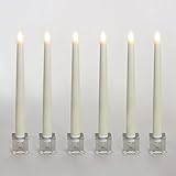 Set of 6 Smooth Ivory 10" Flameless Wax Vigil Taper Candles with Glass Holders [並行輸入品]