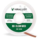 VIRALLOY クリーンはんだ芯 編組 長さ10フィート 幅2.5mm 純銅 静的放散ボビン吸取芯 フラックス付き はんだとはんだ除去電子部品の除去に使用 - 1個パック