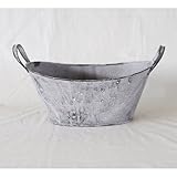 カルチベーター ブリキ アンティークシルバー 耳付舟型寄鉢籠 M 34cm