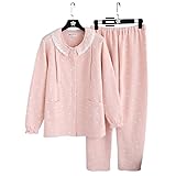 Royanney パジャマ レディース ルームウェア マタニティ 綿 オーガニック コットン100 長袖 冬 前開き 出産パジャマ 産後パジャマ 寝間着 上下セット あったか リボン