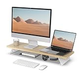 Fenge モニター台 卓上 モニタースタンド デスクシェルフ パソコン台 木製 スチール製 pc モニター台 机上台 卓上ラック 机上ラック デスク周り収納 (オーク, 80cm)