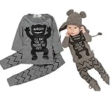 SMILE8...☺（スマイルエイト） ベビー 子供服 【長袖 モンスター プリント ＆ ロングパンツ 上下 セットアップ 】 男の子 グレー パジャマ 普段着 保育園 着替え k005 (100)