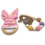 Kissteether 2pcs 木製おもちゃの動物の赤ちゃんの歯は、ブレスレットのイヤリングのウサギの耳が1セット/2PCおもちゃ歯のジュエリーモンテッソーリおもちゃ有機木材ビーズかぎ針編みの歯のブ