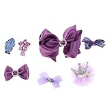 ノーブランド品 7個入り　リボン　赤ちゃん　ヘアクリップ　ヘアピン　クラウン　蝶結び　ヘアアクセサリ　髪飾り　髪留め　全5色選べる - 紫