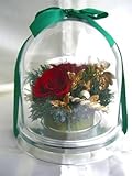ドーム入りゴールドエンジェルと2輪の赤いバラ プリザーブドフラワー