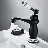 Wellbeingjp_JP洗面台蛇口 洗面用水栓 シングルレバー混合水栓 トイレ 手洗い 立水栓 手洗いボウル用 洗面台 水道 蛇口 取り付けホース付き (ブラック)