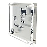 ガラス表札 ステンレス板付き 150x150x10mm にゃんこと一緒（選べる猫種） (肉球付き)