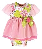 Stephan Baby Snapshirt-Style Chiffon Skirted Diaper Swirly Flower Cover, Pink/Green/White, 6-12 Mont