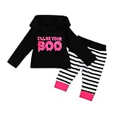 ハロウィンベビー女の子服、leewa @ 2pcs Infant Letterフード付きトップス+ストライプパンツ服装