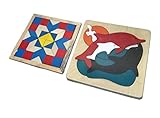 【KUENTAI】2点セット 木製パズル ジグソーパズル 子供 知育玩具 カラフル 恐竜 イルカ 少女 はめこみ 形合わせ (イルカ)