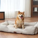 EMME 一体型犬用ベッド ペットベッド 掃除やすい 洗える ペットソファー 丈夫 耐久性 オックスフォード生地 通気 蒸れにくい 犬猫用 あごのせ オールシーズン タオルベッド ペットクッション 滑り止め 小型犬、中型犬、大型犬 90x60x14cm グレイッシュホワイト Lサイズ