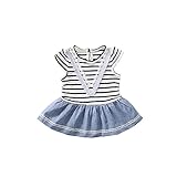 夏ベイビー服 女の子ワンピース Pojour ストライプシャツ キッズ用かわいいカットソードレス 子供ギフト 綿 通気 （70cm）