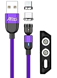 (株)アトラス マグネット充電ケーブル 1m x 3本 セット (赤) 3A 急速充電 データ転送/マグネット端子 ：MicroUSB, Type-C/端子ケース付き/アンドロイド スマートフォン用
