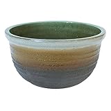 17号 大型 大きな睡蓮鉢 横削りライン 茶＋グリーン 水鉢 陶器 おしゃれ CX3