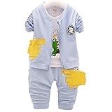 エフティーゾーン(Ftzone)3in1子供服ベビーの女の赤ちゃん男の赤ちゃんの柔らかい綿の上着+上下セット長袖Tシャツ+ロングパンツセット(18-24ヶ月, 青)