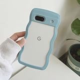 Google Pixel 7A ケース ウェーブ 波型デザイン おしゃれ 可愛い 透明 耐衝撃 人気 カバー ワイヤレス充電対応 ストラップホール付き Pixel 7 A ケース (ブルー)