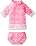 ラッフルバッツ RuffleButts 水着 ラッシュガード ビキニ Hot Pink Heart Ruffled Rash Guard Bikini 6-12m ピンク ナイロン スパンデックス R