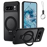 Google Pixel 7a 用 ケース スタンド機能 一体型Magsafeリングスタンド ホルダーグーグル ピクセル7A カバー スタンド機能 縦横両対応 HILEGENER スマホケース 耐衝撃 半透明 マット感 車載ホルダー対応 ワイヤレス充電 ストラップホール付き Google Pixel 7a-ブラック