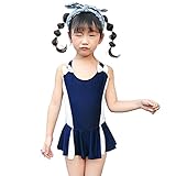 [FERE8890] ガールズ 水着 連体式 ワンピース お姫様 子供用 蝶結び 交差紐 露背 フリル 可愛い ファッション 無袖 ブルー XL