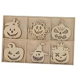 SEWACC ハロウィン木製装飾ペンダント 30枚セット 約8×8×0.2cm 木地色（カーキ系） DIYペイント可 パーティー飾り 農家風デコレーション 6区画パッケージ
