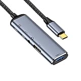 Cablec USB-C Type-C変換オーディオ3.5 MMデュアルUSB 3.0 HUB変換器マルチポートアダプタ、100 W PD電源ジャック付き