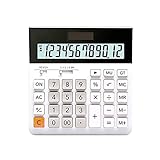 関数電卓 デュアルパワーデスクトップ電卓14桁ディスプレイワイドスクリーン電卓ブラック/ホワイト 関数 (Color : White)