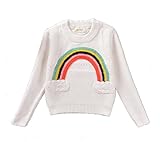 Candykids 児 女の子 子供服 長袖 ニットセーター クルーネック 毛糸セーター キッズ レインボー こども 秋冬着 通園 結婚式 発表会 お出かけ (100cm)