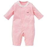 西松屋 【ママ企画】カリフォルニア綿 襟レース付き長袖プレオール（ドット柄）【60-70cm】 新生児