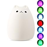 cat-シリコンかわいいLED夜間ライトカラフルなタップセンサーコントロールUSB充電式照明、暖かいホワイトnormally-onと7色Stroboscopicモード、Good装飾ランプのベビールーム