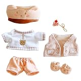 niannyyhouse　 20cm人形の服　ぬいぐるみ 用　マペットの衣装　帽子+Tシャツ+ベスト+半ズボン+靴+パケット　6点セット　クマの服　綿人形の服　人形ベビー服　着せ替え