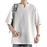 [Aaronlive] メンズ夏半袖TシャツVネックファッションカジュアル大きいサイズ質感軽くて柔らかいシルエットファッショントレンドメンズ春夏服 white-2XL