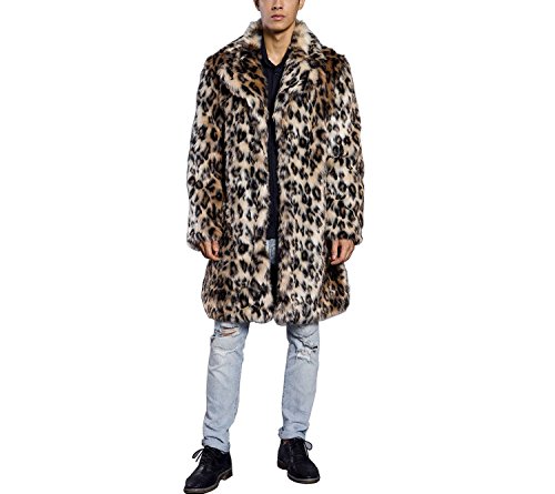 Happyjp ヒョウ柄 ファー ロング コート メンズ 厚手 毛皮コート