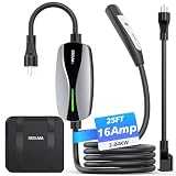 Tesla用ポータブルレベル1/2EV充電器、16Amp NACSカーチャージャー 110V-240V、25フィート延長ケーブル、NEMA 6-20プラグ、NEMA 5-15アダプター、ホームモバイルウォールコネクタEV充電ステーション Tesla車用