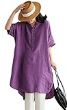 [1/2style] ニブンノイチスタイル チュニック シャツ ロング 丈 プルオーバー 半袖 ワンピース 襟 付き ブラウス レディース (紫、XXL)