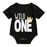 Wild One赤ちゃん男の子女の子ボディスーツ半袖ロンパーススーツ衣装服 カラー: ブラック