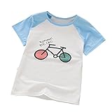 Aliciga 子供服 女の子 男の子 Ｔシャツ カートゥーン 魚 自転車 キリン プリント Oネック コットン 半袖 ルース かわいい 春夏 ショートトップ ベビー服 (120, ブルー)