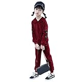 KINDOYO 秋と冬の少年少女ゴールドベルベットプラスベルベット厚いセータージャージ (130、ワインレッド 2)