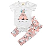 キッズ服 2点セット 半袖三角連体衣+長ズボン 純綿 女の子 (100)