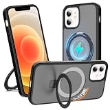 【3倍米軍MIL規格 多機能一体型】 Tzciz iPhone 12 / iPhone 12 Pro 用 ケース MagSafe対応 隠しスタンド 縦横立て対応 アイフォン12 /12 プロ 携帯カバー マット仕上げ 半透明 指紋防止 黄変防止 車載ホルダー対応 ワイヤレス充電対応 耐衝撃 滑り止め 6.1インチ ブラック TZ-12PFGQPH
