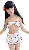 (トヨベイ)Toyobuy 水着 キッズ 女の子 スクール セパレート 上下セット 女児 ガールズ スイムウエア 子供用 ビキニ キャップ付き 海水浴 スイミング ベビー フリル スカート ハート柄 