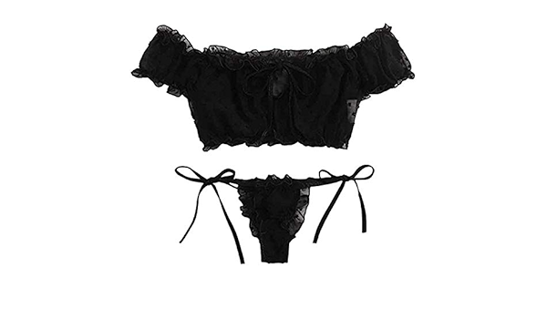 Amazon ミュウツーピースセクシーな女性のナイトウェアショルダーフリルトリムランジェリーブラパンティー セット 通販