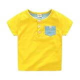 ボーイズのヘンリーカラーブロックポケット半袖Tシャツシャツティー (110cm, 黄色)