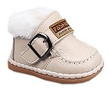 EOZY 可愛い 秋冬 ベビーシューズ ファーストシューズ 赤ちゃん靴 男の子 女の子 男女児 新生児 フォーマル マジックテープ 学歩靴 防寒保温 ソフト オフホワイト 14.5cm