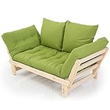 ソファ ソファーベッド 北欧 2人掛け ミルフィーユマットレス 天然木フレーム キャンバス×グリーン