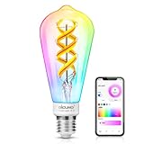 DiCUNO スマート電球 E26口金 LED電球 5W 50W形相当 450lm エジソン電球 調光調色 電球色・昼白色 フィラメント電球 マルチカラー 1600万色 RGBCW 広配光 Wi-Fi Bluetooth接続 ST64 クリア電球 ハブ不要 PSE認証済み 1個入