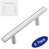 Lizavo 701-030SN Satin Nickel Cabinet Hardware Solid Euro Style T-bar Handle Pull- 3" Hole Centers- 