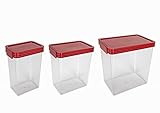 Click ClackキッチンEssentialsストレージコンテナwithレッドLids、1.25-quart、2.5-quart and 4.5-quart、セットの3